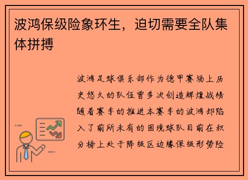 波鸿保级险象环生，迫切需要全队集体拼搏